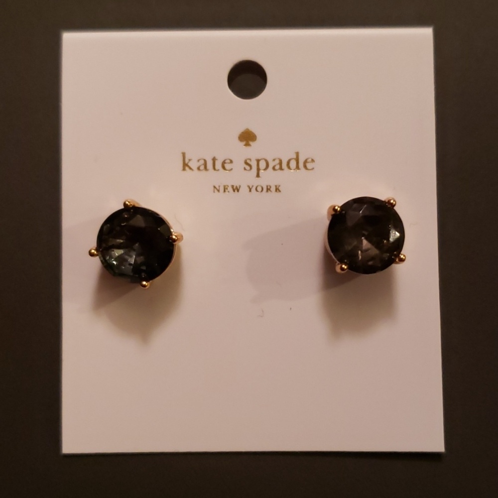 💎 KATE SPADE  BLACK CRYSTAL GOLD STUD EARRINGS